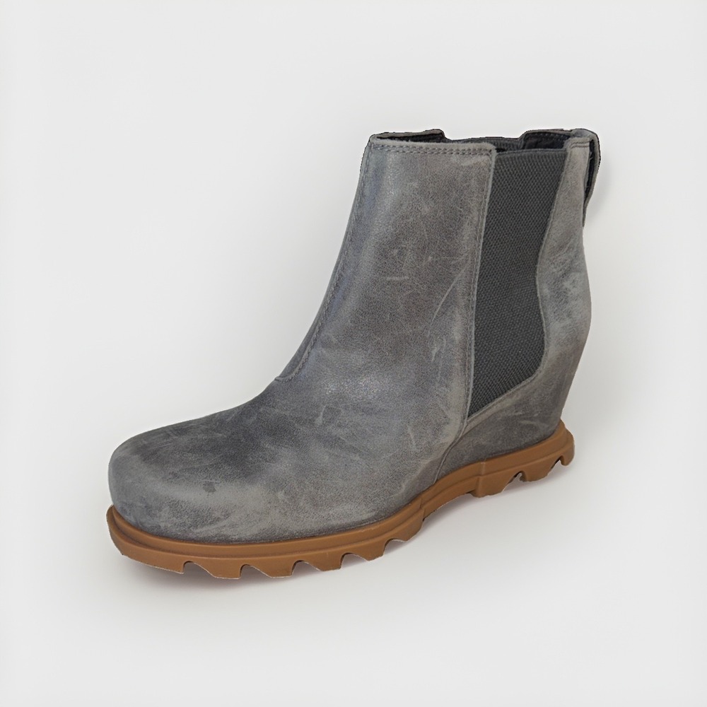 Sorel Joan of Arctic Wedge III Chelsea Boots Quarry Grey Leather Womens Size 12